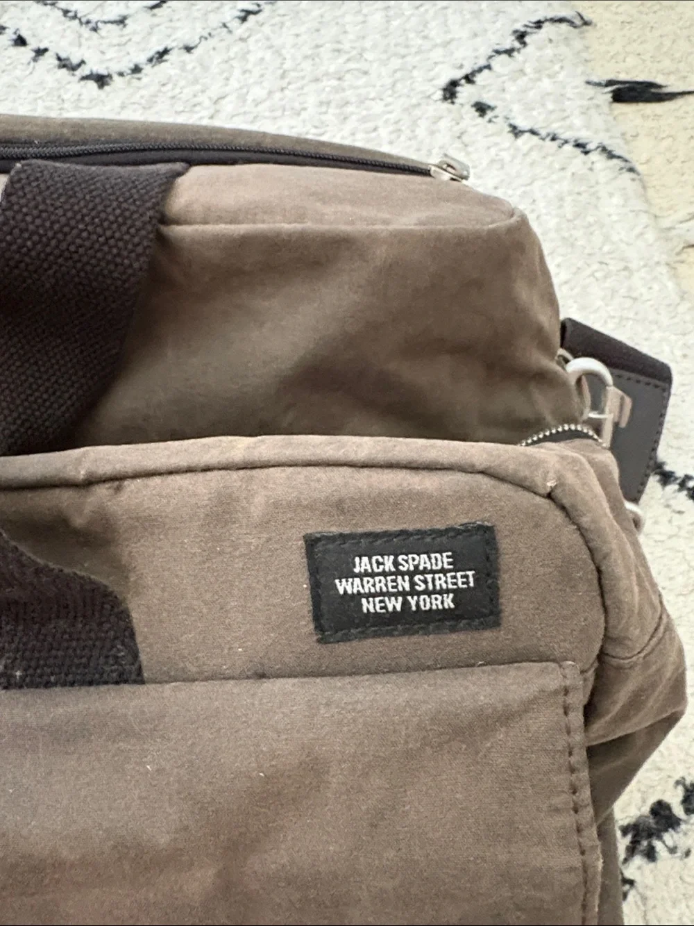 Jack Spade Brown Canvas Duffel Bag with Front Flap Pockets